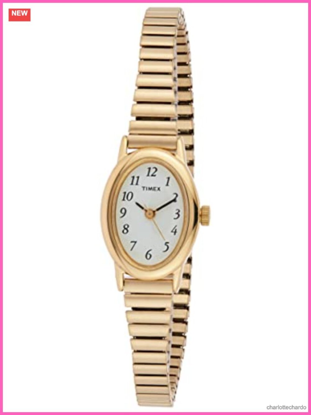 Timex Cavatina Oval Gold-Tone Watch White Dial Expansion Band